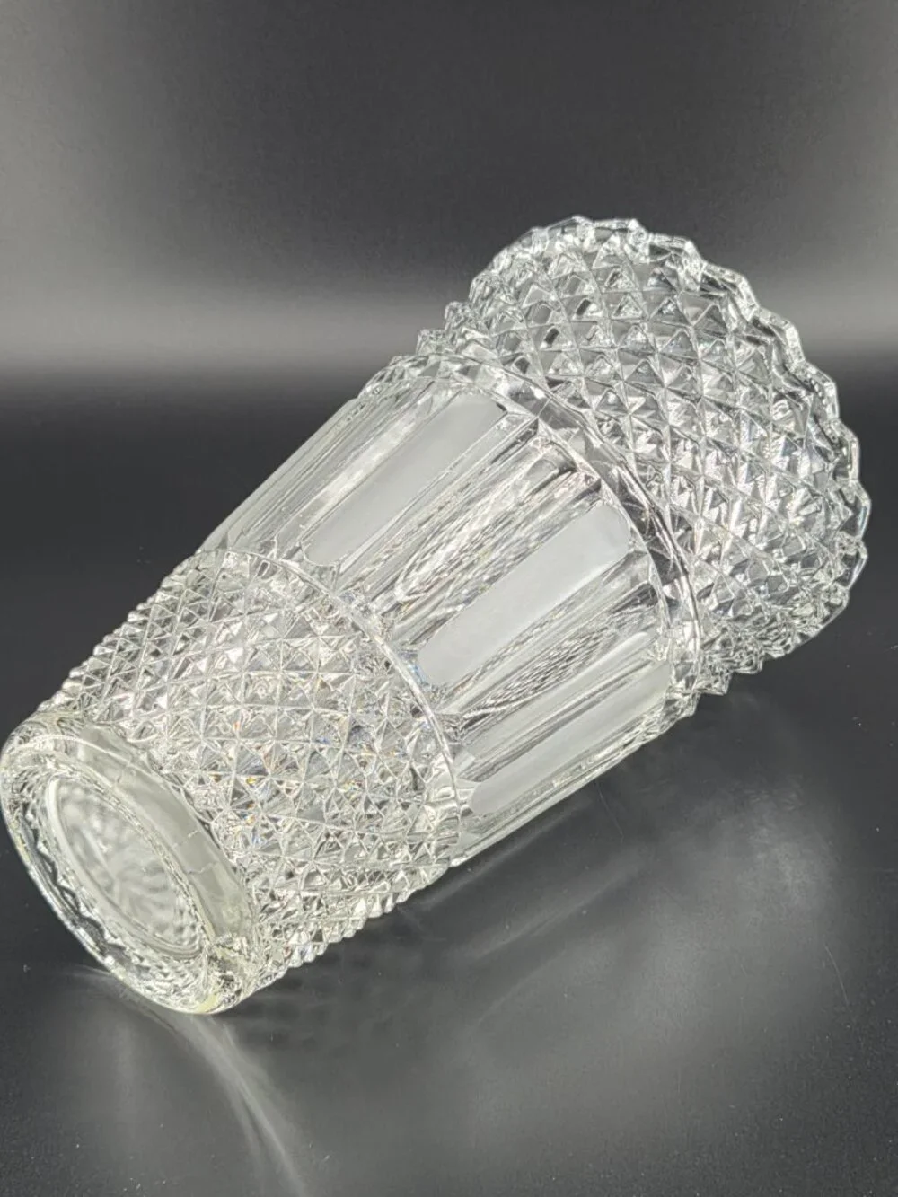 Vtg Heřmanova Huť Czech Glass Vase Sklo Union Frosted Satin Panels Diamond Point